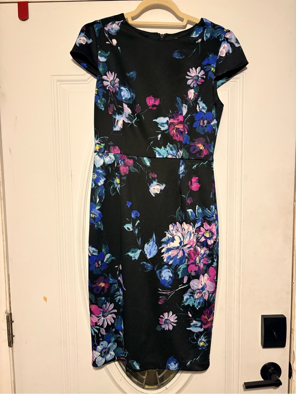 Betsey Johnson Black Midi Dress with Blue & Pink Floral Print